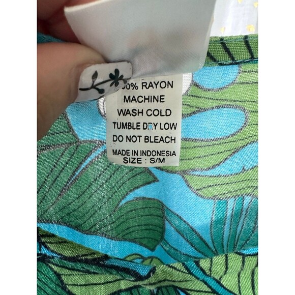 Hula Bay Hawaiian Monstera Plumeria Flowers Batwing Kaftan Swim Cover Up Top S/M - Picture 6 of 8